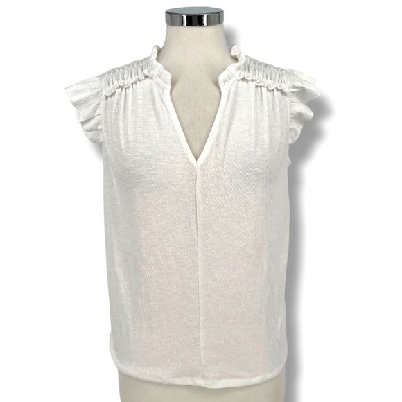 Anthem The Label Karina Top White Ruffle Sleeveless V-Neck Size XS NWT - Picture 1 of 9